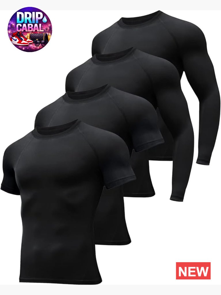 4/5 Pack Men's Compression Shirts Long/Short Sleeve Rash Guard Athletic